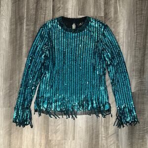 Etro Made in Italy Teal Sequin Fringed Jumper Top - 46 (US 8)